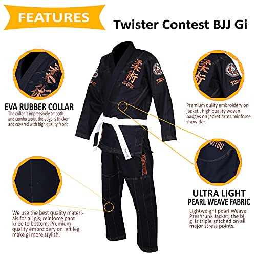 Twister Brazilian Jiu Jitsu Gi/Kimono/Jiujitsu Uniform Jiu Jitsu Gi 450 Gram Premium Quality Fabric Comes With White Belts & Gi Bag (Black, A3) #TOP2