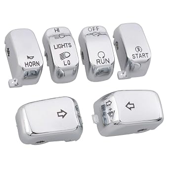Motorcycle Hand Control Switch Button Cover Cap Kit Fit for Harley 1996-2017 VRSC Sportster,1996-2013 XL & XR,1996-2011 Dyna,1996-2010 Softail and 1998-2001 Road King Models,6pcs Chrome