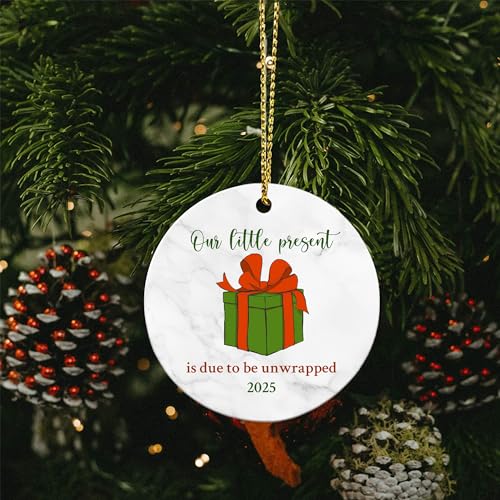 Image of Expecting Baby Christmas Ornaments, Our Little Present is Due to be Unwrapped Ornament 2025, Pregnancy Announcement Ornament for Mom Dad, New Baby Birth Ornaments, Expecting Parents Keepsakes (02)