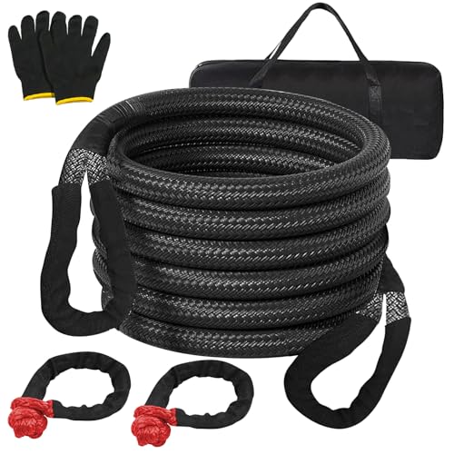 URbazaar 7/8" x 30FT Car Tow Rope,4x4 Kinetic Recovery Rope Kit with 2 Shackle Ropes, Heavy-Duty Vehicle Recovery Rope,Drive Pickup Truck, SUV, ATV Off Road Heavy Duty Recovery Kit