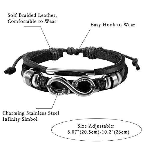Oidea Leather Braided Cz Endless Love Infinity Link Bracelets For Men Women,Black White #TOP2
