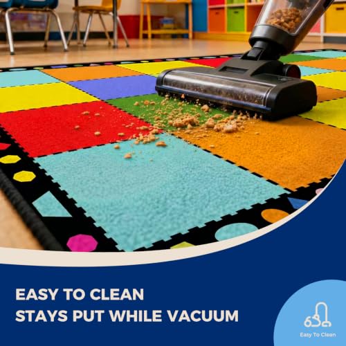 Image of Booooom Jackson Classroom Rug - 7'6''x13' Warm Confetti Block Preschool Classroom Carpet, Non-Slip & No-Trip Edges, Vibrant Colors for Kids Playroom Floor Mat