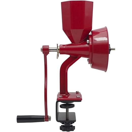WONDERMILL Hand Grain Mill Red Wonder Junior Deluxe- Manual Grain Mill and Grain Grinder for Dry and Oily Grains - Kitchen Flour Mill, Grain Mill Hand Crank and Spice, Corn, Wheat Stone Mill Grinder
