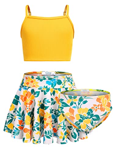 Image of Arshiner Girls 3 Piece Swimsuit for Teen Girl Tankini Swimsuits Bathing Suit Beach Bikini Swimwear with Skirt