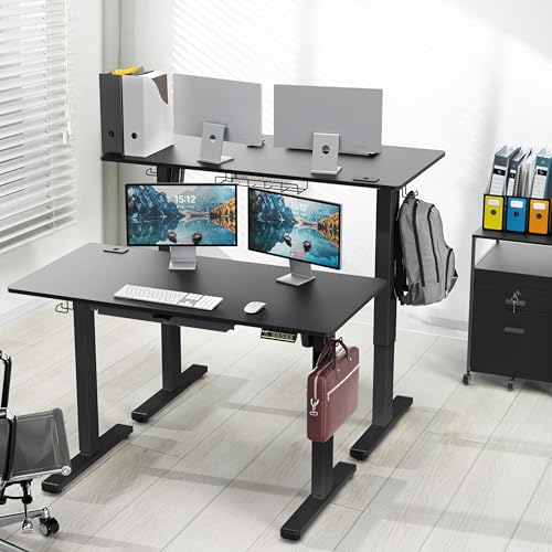 Image of SHW 48-Inch Electric Height Adjustable Standing Desk with Drawer, Memory Preset and Cable Management Tray, Black