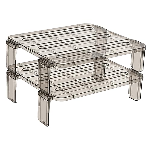 Gatuida 2 piezas Estante Apilable de Plástico para Almacenamiento Nevera Organizador de Cocina para Frutas Verduras y Sobras de Unidades Color Marrón Té