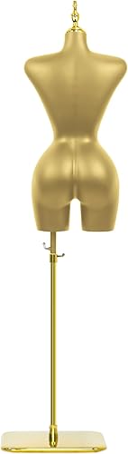 Miniatura 6 de Torso de maniquí femenino dorado, forma de vestido maniquí ajustable en altura de 66"-90" con base de soporte de metal, adecuado para exhibición de