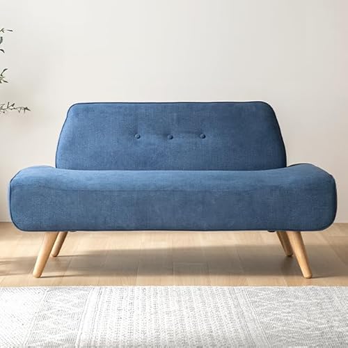 モダンデコ ソファ 2人掛け 【保証1年間】 ベンチソファー カフェ風 北欧 可愛い 【SIENA】 (ロイヤルブルー(脚:ナチュラル))