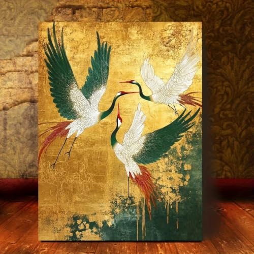 Tableau abstrait d'oiseau vert et doré pour décorer votre salon