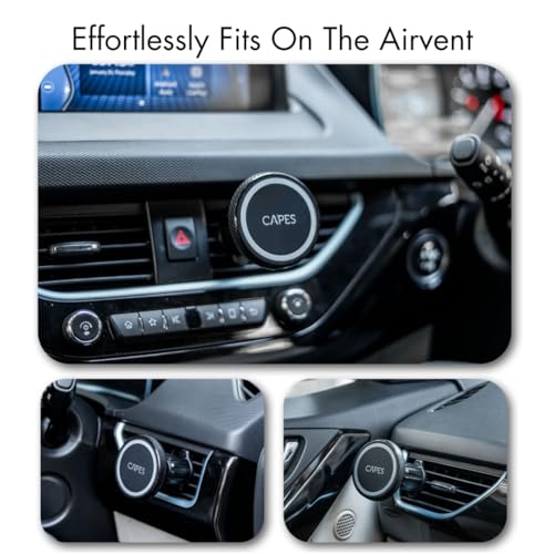 Image of Capes Maglock Car Mount for Air Vent,Strong Magnetic AC Vent /Dashboard Mount Smartphones Holder Compatible with Magsafe Mounts,for iPhone 17 /16 /15 /14 /13,360-Degree Rotation,Magnetic Ring,Black