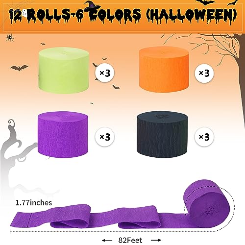 Image of 12 Rolls Halloween Crepe Paper Streamers, 4 Colors Halloween Party Streamers for Ceiling, Background Wall, Dining Table, Door, Window, Staircase, Yard Decoration