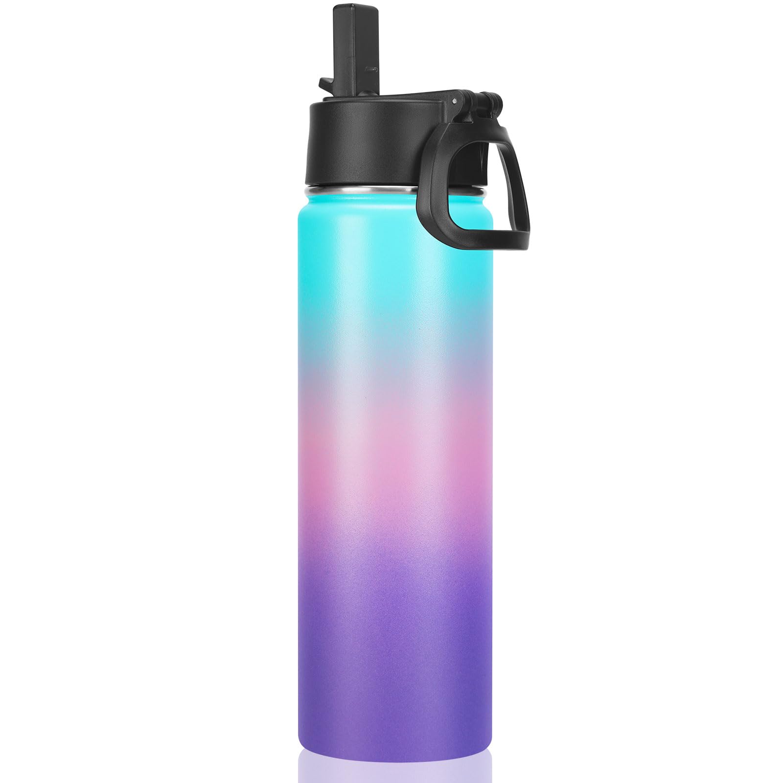 Neihepal 22 oz Insulated Water Bottle with Straw Lid, Double Walled Vacuum Stainless Steel Water Bottles Leak Proof, Wide Mouth (Gradient Color,1 Pack