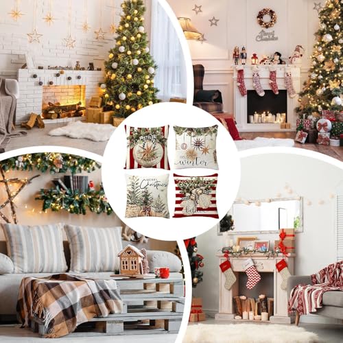 Housses de coussin de Noël rustiques chic en textile robuste, lot de 4 - 5
