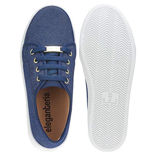 Tênis Feminino Casual Jeans Azul Claro Eleganteria Tamanho:36;Cor:Azul