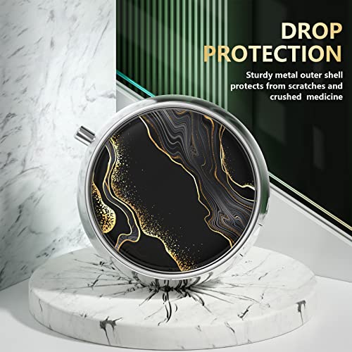 Image of Nipichsha Pill Box, Small Pill Case for Purse & Pocket, Cute Travel Medicine Organizer, Portable Medicine Container Holder to Hold Vitamins, Medication, Fish Oil & Supplement, Luxury Black Marble | Cute Travel Medicine Organizer, Portable Medicine Container Holder to Hold Vitamins, Medication, Fish Oil & Supplement