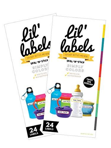 Image of Removeable, Write-On Food Bottle Labels, Write-On, Self-Laminating, Freezer Safe Waterproof Kids Name Labels for Baby Bottles, Sippy Cup for Daycare School, Dishwasher Safe (Simply Colors, Set of 2)