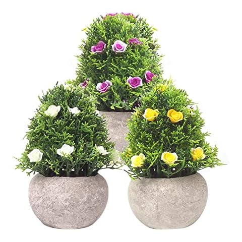 Artificial Plants 3 Preserved Mini Fake Plants in Pots Small Indoor Plants for Indoor Office Table Decoration Cover
