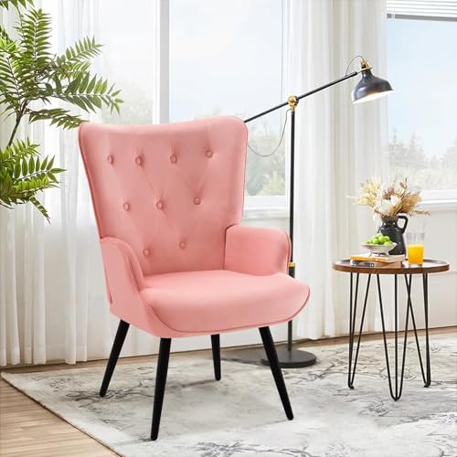 Ckaff Sillones de Salón, Sillón Orejero Estilo Escandinavo, Butaca de Salón con Tapizado Sillón Lectura con Respaldo Ergonómico para Dormitorio Sala de Estar Balcón, Rosa