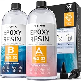 Nicpro 64 Ounce Crystal Clear Epoxy Resin Kit, Food Safe Resin
