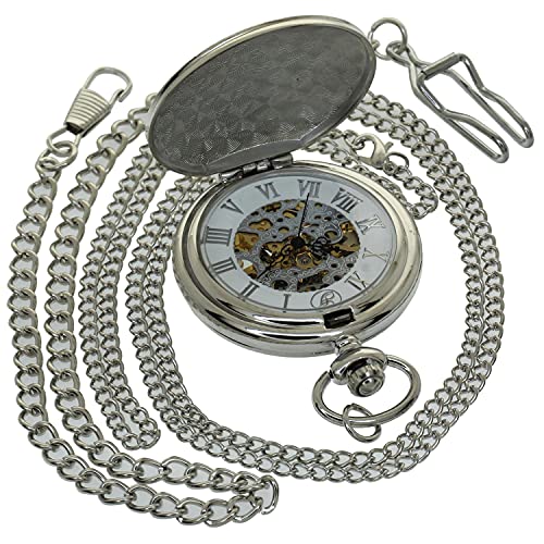 Vintage Watch Necklace Steampunk Skeleton Hand-Winding Mechanical Fob Pocket Watch Pendant Roman Numerical