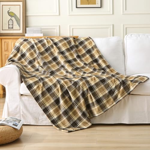 MERRYLIFE Brown Plaid Flannel Throw Blanket for Couch Bed Sofa 50" 60"