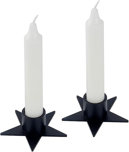 2 piezas portavelas cónicos de pentagrama negros, portavelas de hierro mate como centros de mesa para decoración del hogar, aniversario de boda,