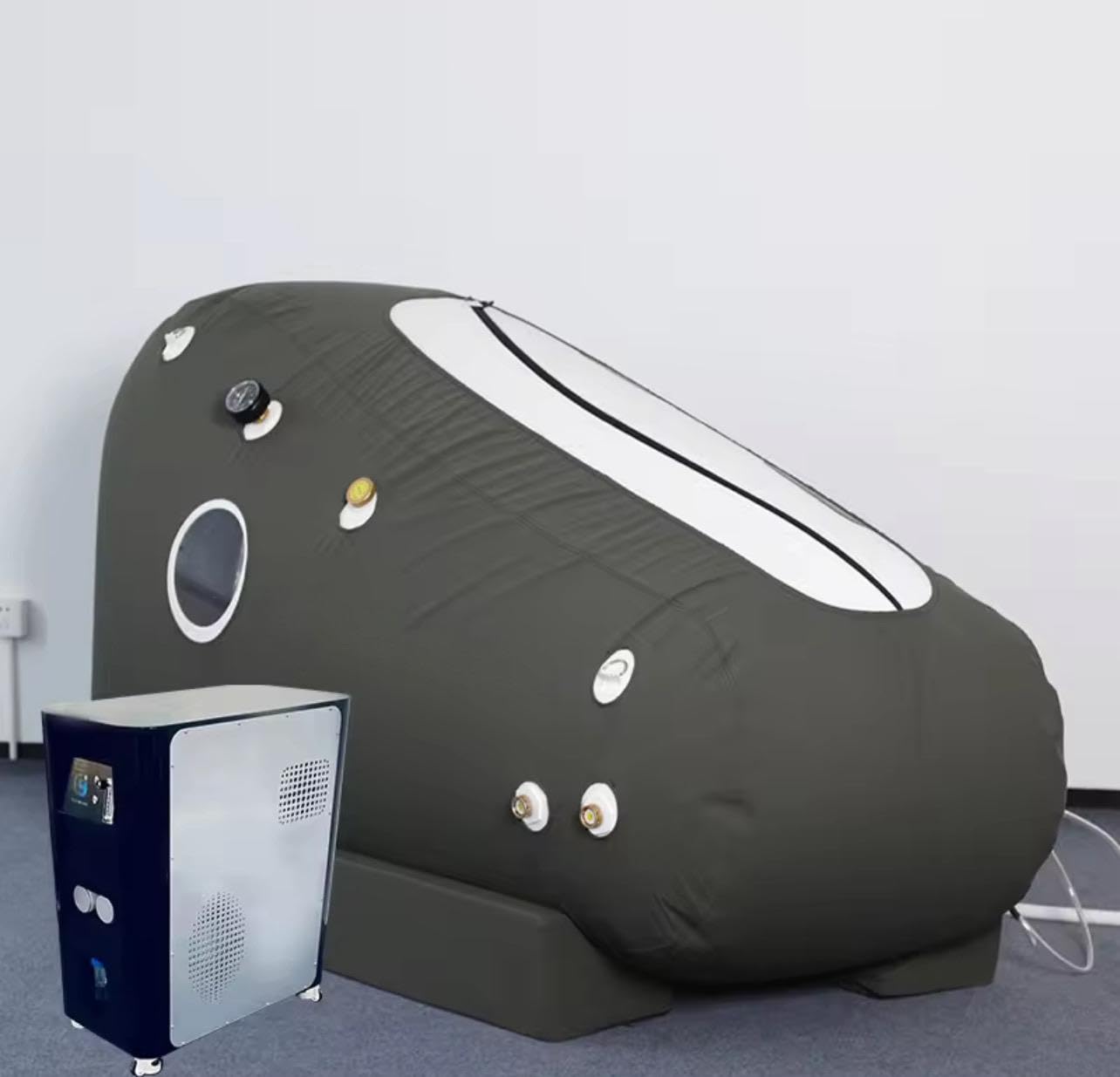 Portable Hyperbaric Oxygen Chamber, 1.3 ATA Soft Shell with Pressure Gauge, External Compressor, Gray