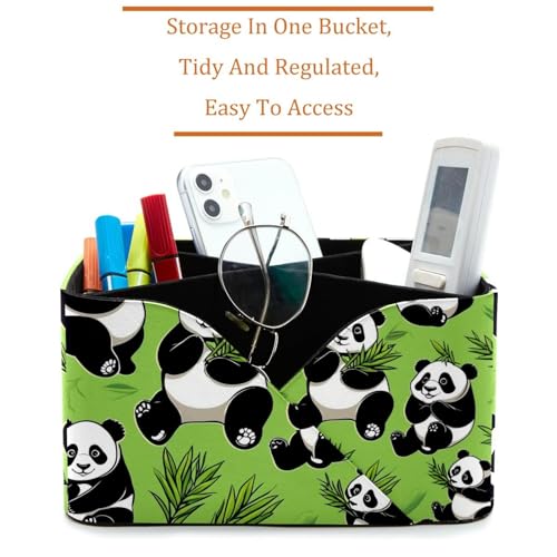 Porte-stylos rectangulaire panda vert : pot à crayons à 2 compartiments