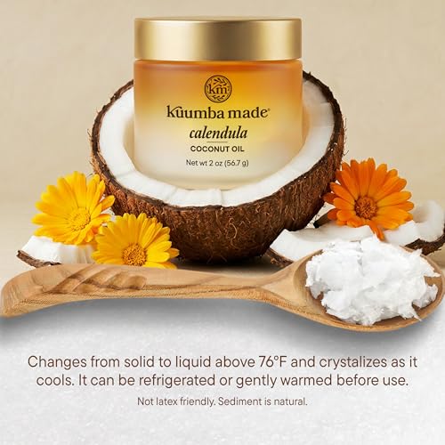 Kuumba Made Botanically Infused Calendula Coconut Oil, Organic Daily Moisturizer for Skin & Nourishing Hair Mask, 2 Oz