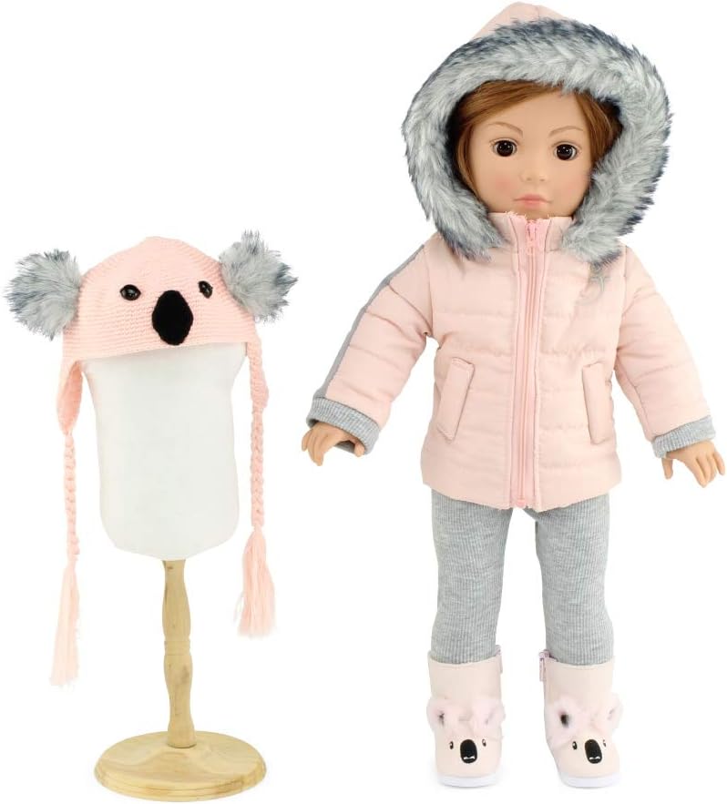 Emily Rose 18 Inch Doll Clothes | 4-PC 18" Doll Outerwear Snow Coat Koala Outfit Gift Set, Includes Knit Hat and 18-in Doll Boots (Mom's Choice Award Winner!)