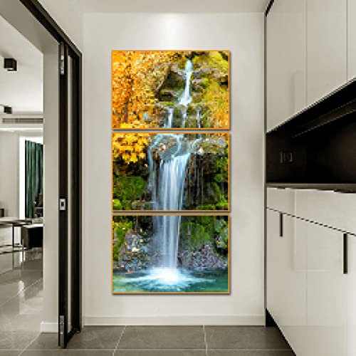 Cascade en jaune automne forêt tableau moderne abstrait