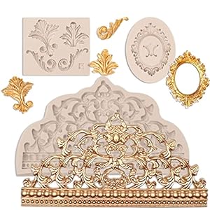 Crown Fondant Molds, 3 Pcs, Baroque Photo Frame Silicone Molds, Chocolate Mould for Crown Cake Decorating Cupcake Topper Gum Paste Polymer Clay