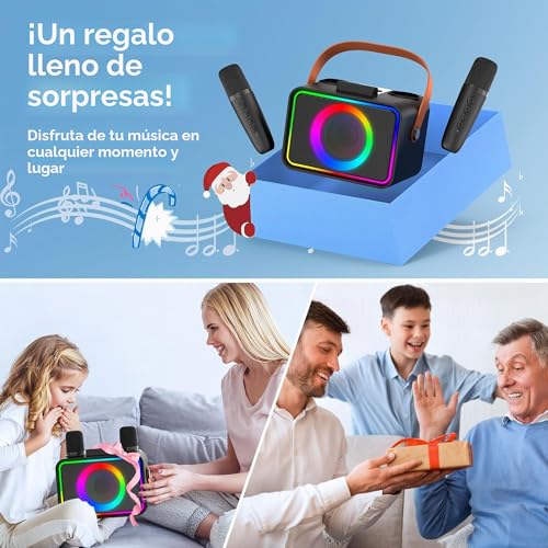 Miniatura 7 de Máquina De Karaoke Con 2 Micrófonos Para Adultos Y Niños, Altavoz De Karaoke Bluetooth Portátil Para Adultos Y Niños, Sistema Pa De Fiesta Con Luces De Discoteca Para Reuniones, Regalos Para La