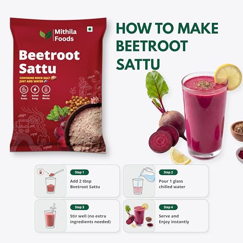 Image of MITHILA FOODS Beetroot Sattu 2 Kg | Ready To Drink High Protein Superfood Mix | Roasted Chana Sattu + Beetroot (Chukandar) Powder + Salt Spices Mix | Boosts Energy & Stamina | Authentic Taste of Bihar