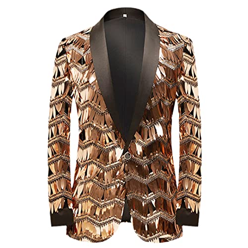 Men Wave Stripe Gold Sequin Suit Shawl Lapel One Button Suit Wedding Party Suit