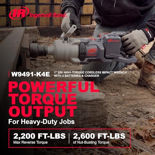Ingersoll Rand W9491-K4E 1" 20V Cordless Impact Wrench 4-Battery Kit, 2,600 ft-lbs Torque, Friction Ring-Thru-Hole Retainer by Ingersoll Rand - Image 2