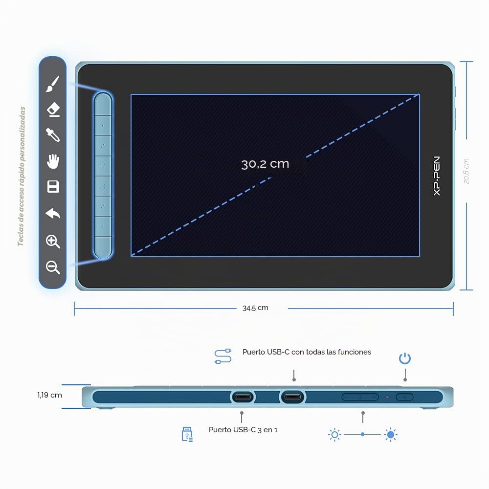 XP-Pen Artist 12-2.ª generación Tableta Gráfica con Pantalla Completamente Laminada de 127% sRGB, Tableta Dibujo con Lápiz, Compatible con Windows, Mac OS X, Chrome OS, Linux, Android, Azul