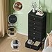 Furnulem Tall Dresser with 6 Drawers,Vertical Bedside End Table & Chest for Bedroom,Black Storage Tower Dorm Nightstand with Fabric Drawer Organizer Unit Furniture in Living Room,Closet,Hallyway