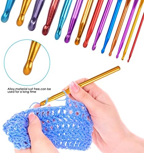 40Pcs Crochet Hooks Set Aluminium Multicolour Needles 14 Pcs Full Size Aluminum Ergonomic Handle Crochet Stitch Holder Ergonomic Handle Brooch Weaving Needle Sweater Knitting Tool, 6/9/12/15/17/20cm