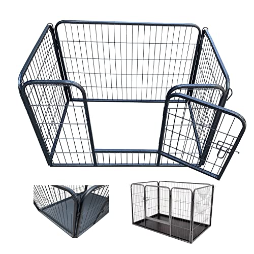 Dog Crate Small Folding Dog Cage with 1 Doors Metal Dog Kennel with Plastic Tray Indoor and Outdoor Dog Puppy Cage Pet Cage Wire Mesh for Puppy Cats Rabbits Dogs, 93 X 61 X 63cm, Black