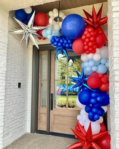 Image of Red White and Blue Balloon Garland Arch kit 155pcs with Star, Different Size Red White Blue Balloons for 4th of July Patriotic Party Graduation Memorial Day Anniversary Birthday Party Decor