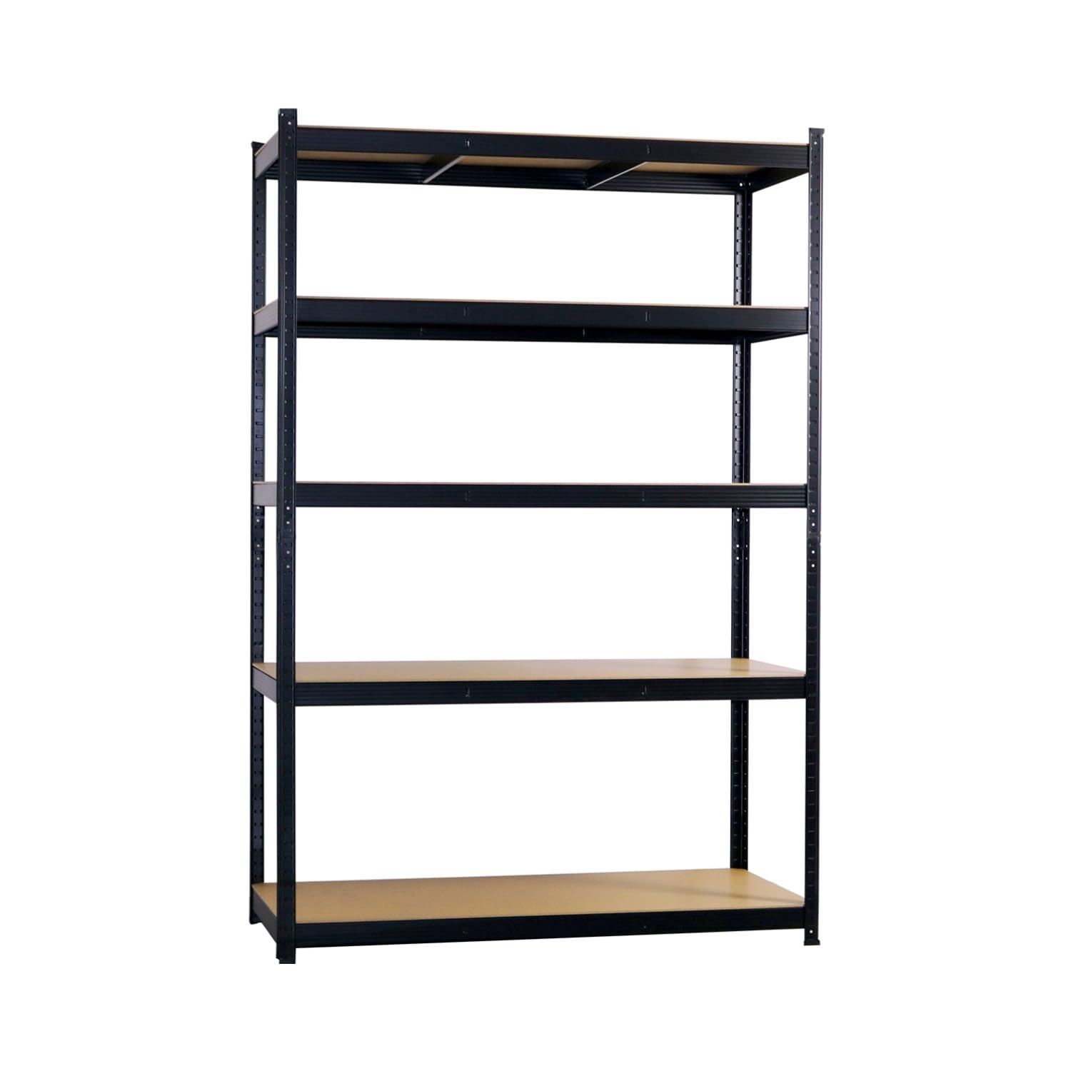 7H SEVEN HOUSE Estantería Modular Acero Galvanizado Negro y Madera con 5 Baldas Ajustables | Estantería de Almacenaje Uso Doméstico y Profesional | 180x120x60cm Carga Máxima 1250Kg