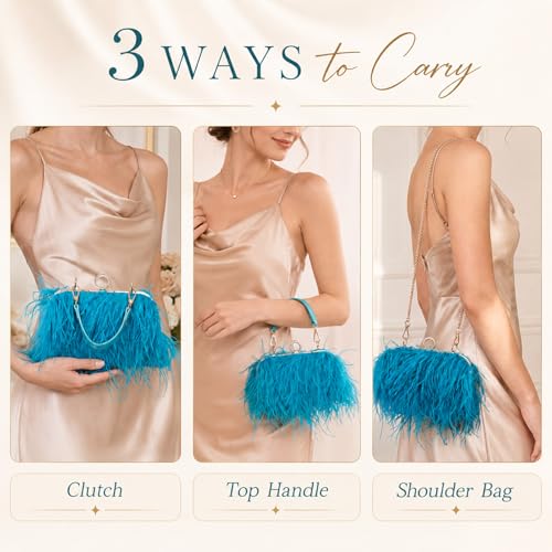 Image of Tessco for you Ostrich Feather Purse for Women | Sewn with Natural Ostrich Feather,Exquisite for Small Items, Fit for All Kinds of Grand Parties, A Ideal Gift for Partners