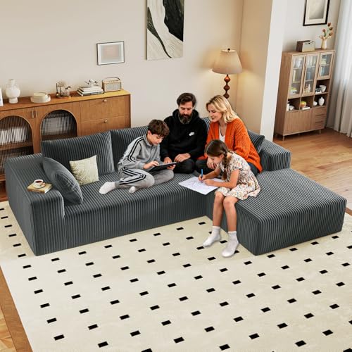 96" Cloud Sectional Couch with L-Shape Chaise, Modern Corduroy Boneless
