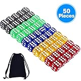 Das Paket beinhaltet: 50 Stück 6 seitige Würfel in 5 Farben (10 Stück für jede Farbe)