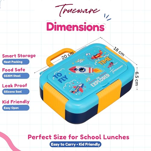 Image of Trueware Galaxy 3 304 Stainless Steel PU Insulated Lunch Box with Three Compartment BPA Free, Food Grade Ideal for School, Picnic, Office & Outdoor - 520ml