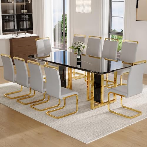MEMUY 79" Black Dining Table Set for 10,Large Dining Table
