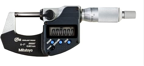 Mitutoyo 293-340-32 Micrómetro digital a prueba de refrigerante, rango de 0-1" | Unidades métricas/pulgadas, caras de medición con punta de carburo, resolución de 0,001 mm, precisión de +/-0,00005", protección de clasificación IP65