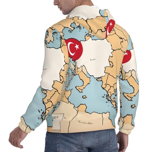 Distribution Map Of Turkey Men'S Casual Sweatshirt Hoodie, Long Sleeve Hooded Pullover With Pocket And Drawstring4