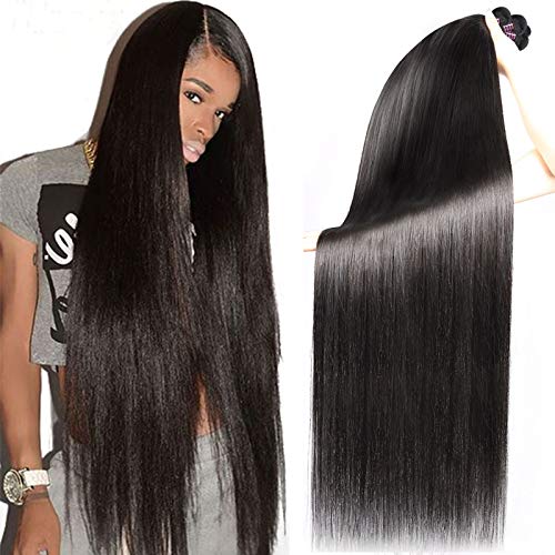 Human Hair Bundles Straight 3 Straight Brazilian Bundles Full And Soft Hair 26'' 28'' 30'' Thick And Soft Hair Double Weft Natural Black Color 8a Grade Hair No Smell For Women …